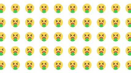 Repeated pattern of yellow puke face emojis, ideal for adding a playful and humorous touch to products, designs, and promotions. - Powered by Adobe