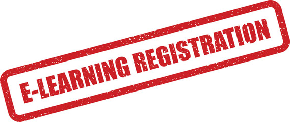 Grunge style rubber stamp effect displaying E LEARNING REGISTRATION text for online course enrollment