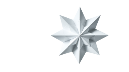 White origami star, eight-pointed paper craft, handmade geometric decoration, isolated on transparent background