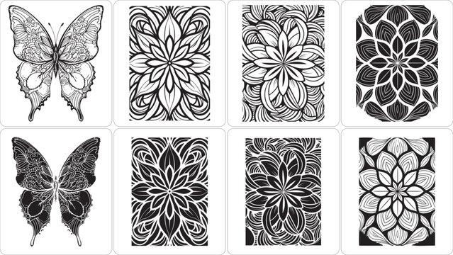 Collection of ornate butterfly and floral decorative designs - Powered by Adobe