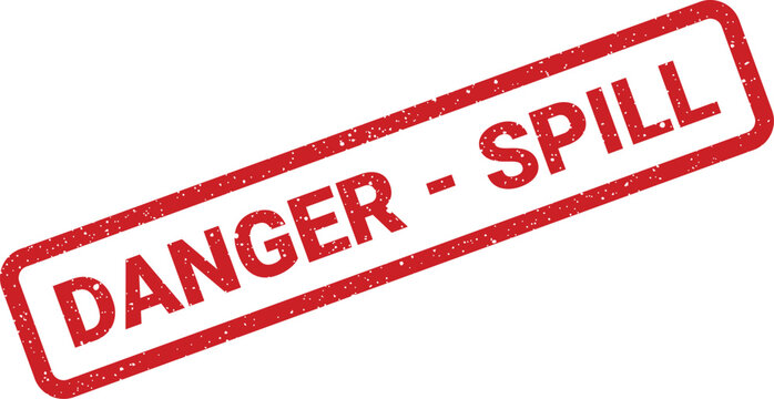 Grungy rectangular stamp icon with uppercase text indicating danger from liquid chemical spill