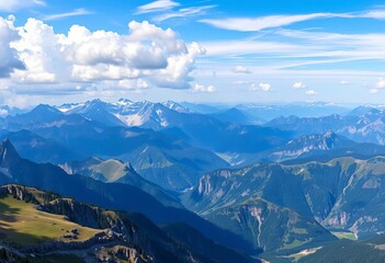 Fototapeta premium Epic mountain panorama, stitched from multiple shots showcasing majestic peaks and valleys, majestic, multiple images