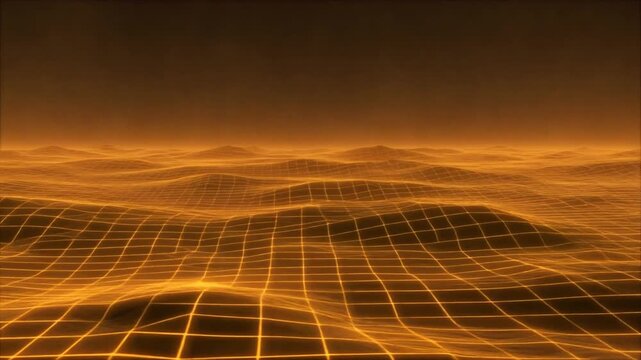 Orange grid landscape with rolling hills under smoky brown sky