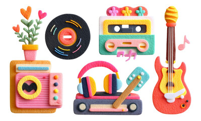 Vintage Music Studio Elements with Isolated Transparent Background for Creative Projects