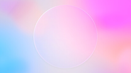 Beautiful transparent circle glass frame background, realistic blank liquid glassmorphism user interface, abstract empty frosted plate on pink colorful gradient, blur UI display design illustration