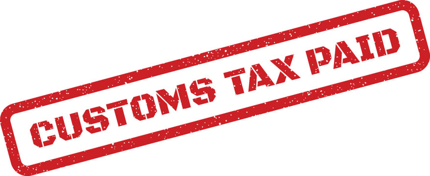 Official customs tax paid red grunge stamp for international trade and financial records management