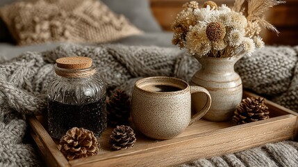 Cozy Autumn Still Life: Coffee, Flowers, and Comforting Ambiance