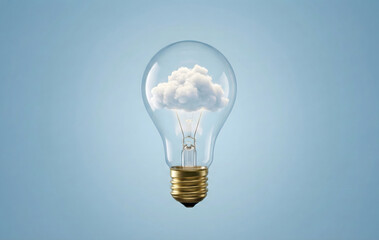 Bright Idea: Light Bulb Containing a White Cloud Symbolizing Inspiration and Creativity.