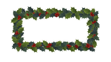 Christmas Holly Berries Rectangle Frame PNG image on transparent background