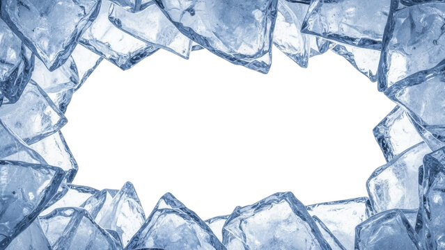 Ice cubes frame transparent background, frosty winter border PNG file