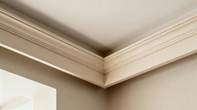Closeup medium shot featuring MDF crown molding installation showcasing clean lines and modern design enhancing the ceilingwall corner with a sleek finish