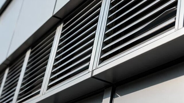 Closeup of static workplace ventilation vanes installed on a building exterior designed to optimize airflow while maintaining structural aesthetics.