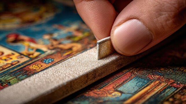 Detailed view of mounting an antique advertisement print into a custom wooden frame preserving its historical charm for display.