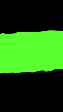 Animated torn paper frame isolated on black background, Stop motion ripped crumpled page sheet for message, empty old note piece edge strip with green alpha, back to school design, business study idea