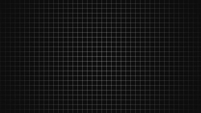 Moving black white grid background, simple vintage guide table panel interface in dolly motion, blueprint matrix graphic concept, retro style square print line loop pattern, computer loading screen