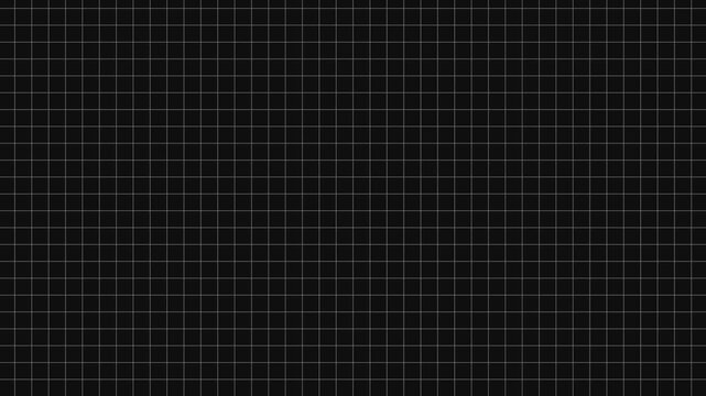 Moving black white grid background, simple vintage guide table panel interface in dolly motion, blueprint matrix graphic concept, retro style square print line loop pattern, computer loading screen