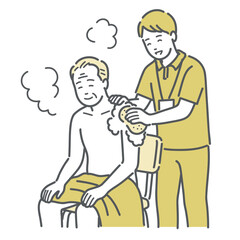 入浴介助）のイラスト（介護士と高齢者）