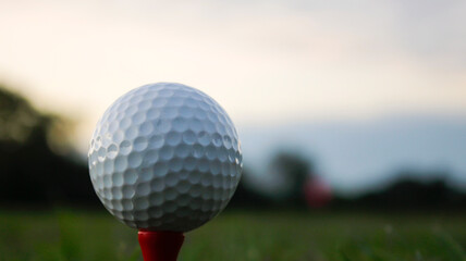 Close-Up of a White Golf Ball on a Red Tee in a Green Field