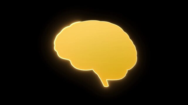 Golden brain isolated on black background, glowing gold artificial intelligence mind development, smart study and creativity idea concept, neuroscience knowledge learning 3d rendering