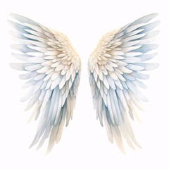 Fototapeta premium Watercolor angel wings with delicate feather texture against a white background