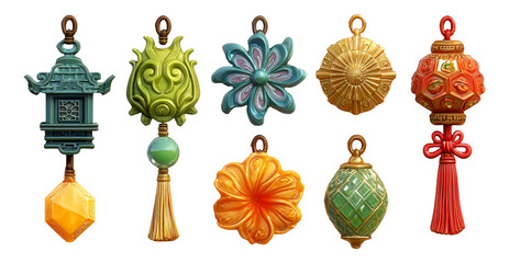 Colorful 3D Render of Decorative Emblems and Charms with Unique Designs and Styles