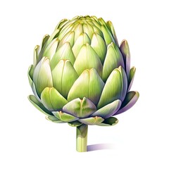 Fototapeta premium Beautiful artichoke stands upright in a botanical illustration on a white background
