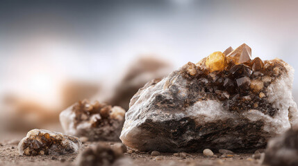 Realistic and Artistically Detailed Depiction of a Mineral Rock Formation with Crystals and Natural Textures in a Scenic Outdoor Setting