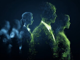 Abstract Representation of Business Professionals Merging with Digital Data Patterns and Technology in a Modern Business Concept