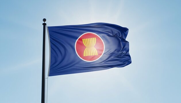 asean flag on sky blue background - Powered by Adobe