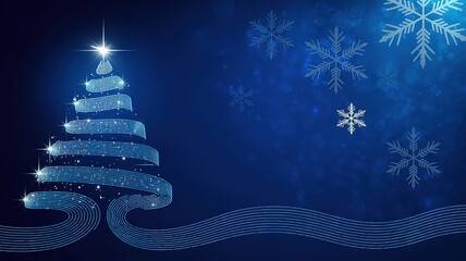 Glowing Blue Christmas Tree with Sparkling Lights and Snowflakes on Dark Background Ideal for Holiday Season Greetings and Winter Festival Decorations Vector Illustration