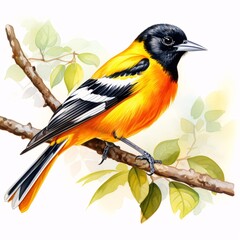 Fototapeta premium Vibrant baltimore oriole perched gracefully on a branch in watercolor style