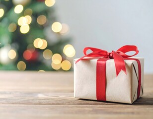 Christmas Gift Box on Wooden Table &ndash; Minimal Mockup Scene