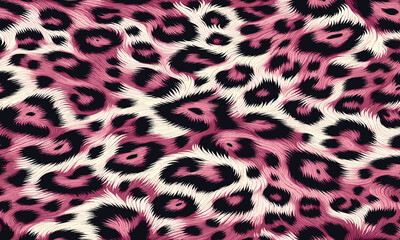 A vibrant pink leopard print animal skin pattern, featuring a realistic wildcat fur texture for a fashionable and glamorous seamless background