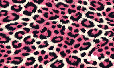 A vibrant pink leopard animal print, a seamless and stylish skin texture with a soft fur effect for modern backgrounds