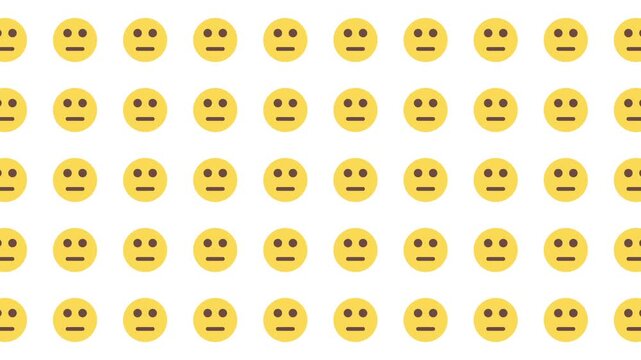 Pattern of many yellow straightface emoji icons. Suitable for social media designs, digital communication concepts, and emojirelated projects.