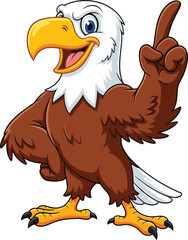 Happy cartoon bald eagle pointing upwards with a cheerful expression, perfect for educational or motivational content