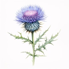 Fototapeta premium Elegant thistle flower with a white backdrop evokes a sense of simple charm
