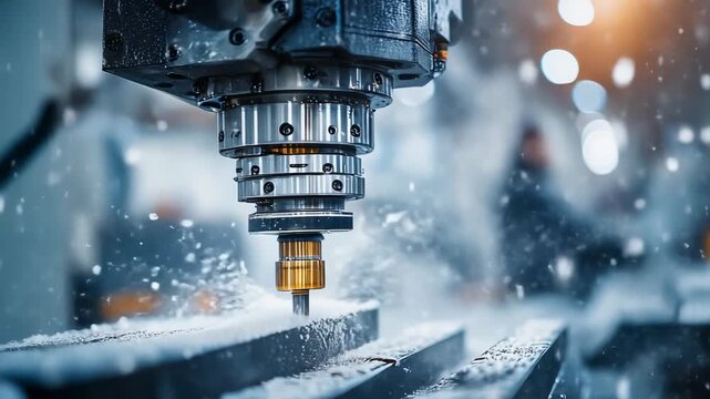 High-precision machining process with CNC equipment in a modern workshop environment
