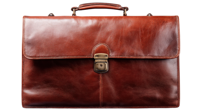 Elegant brown leather briefcase isolated on transparent background symbolizing business professionalism and success