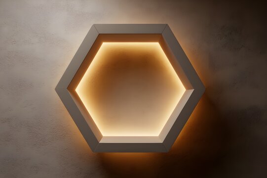 Empty clay hexagonal frame illuminated with gluon fields, an abstract and futuristic design