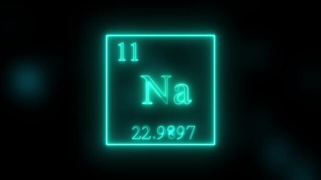 Sodium - periodic table element symbol hologram, chemical element Periodic Table, weight element number on black background 4K video animation