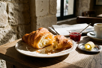 French breakfast with croissant