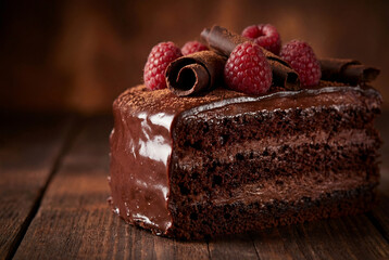 Chocolate cake with raspberries
