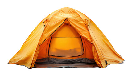 Bright orange camping tent on transparent background for outdoor adventure and travel design isolated cutout illustration