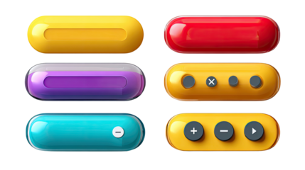 Colorful Interface Elements: A collection of vibrant, glossy, rounded interface elements, showcasing various colors and interactive designs, perfect for digital projects and applications.