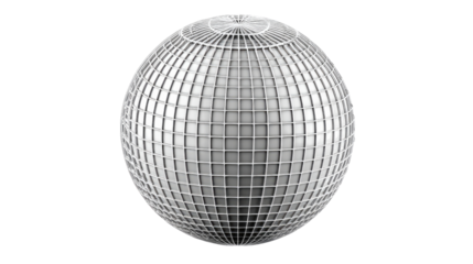 Silver Grid Sphere: A mesmerizing and intricately designed silver sphere, composed of a precise grid pattern that reflects light in a captivating display.