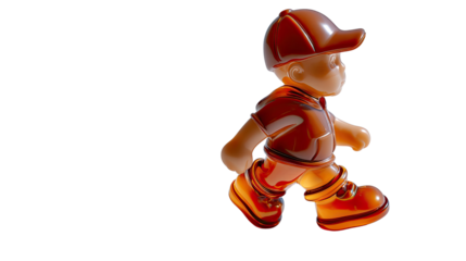 Playful Stroll: A charming plastic toy figurine of a young child in a cap, shorts, and boots embarks on a carefree stroll. Captured with a delightful simplicity.