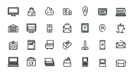 Collection of Digital Icons: A comprehensive collection of digital icons encompassing a range of technological and communication symbols.