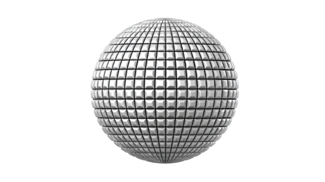 Abstract Metallic Orb: A mesmerizing close-up of a perfectly symmetrical metallic orb, crafted from countless tiny reflective squares, emitting a cool, modern aesthetic.