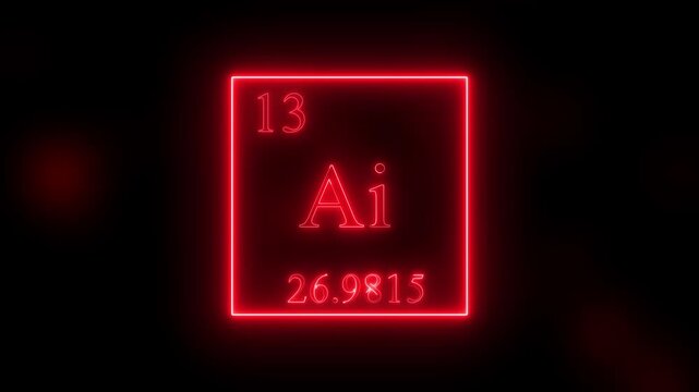 Aluminium - periodic table element symbol hologram, chemical element Periodic Table, weight element number on black background 4K video animation